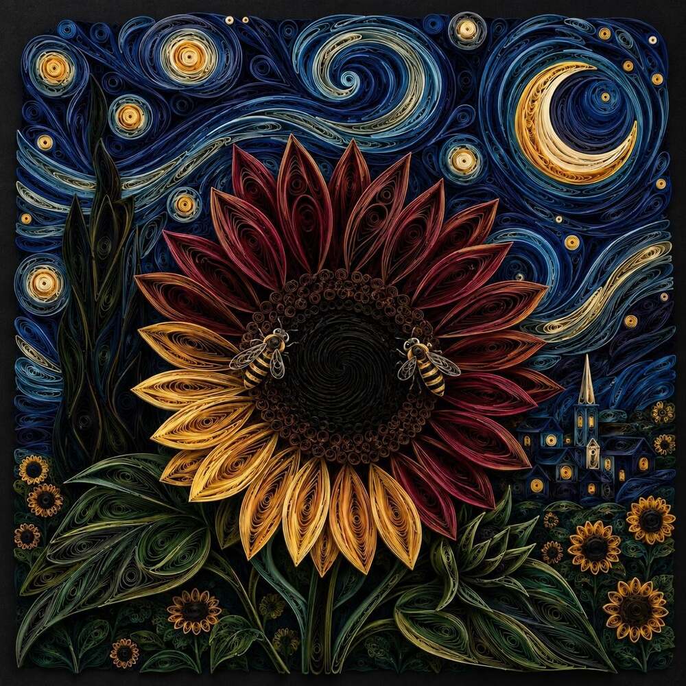 8 X 8 Black Framed Sunflower Night 57 D 4